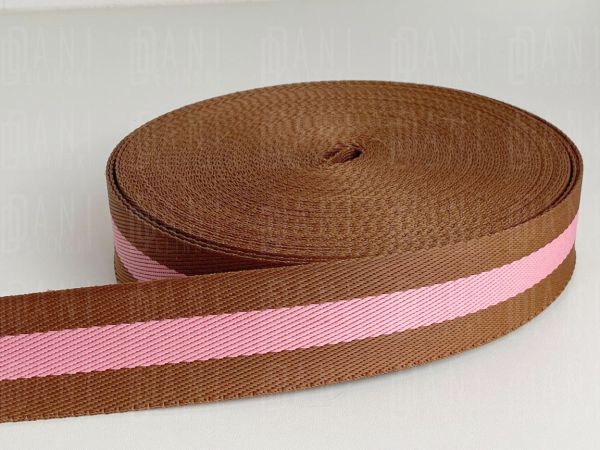 Alça Luxo Listras 4cm - Caramelo/Rosa 1