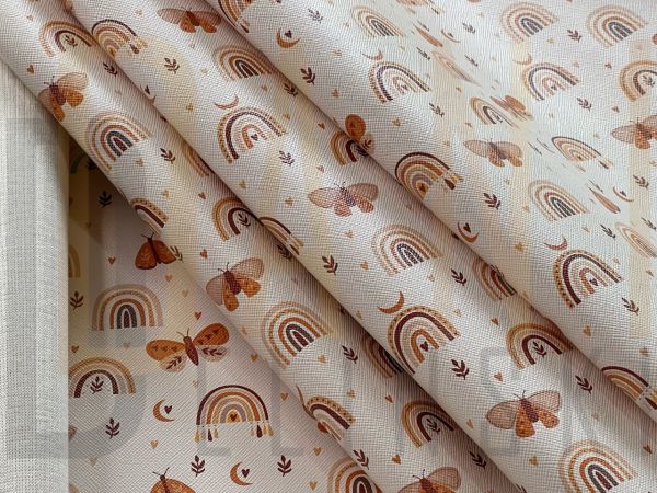 Sintético Estampado Borboletas Boho - Caramelo 1