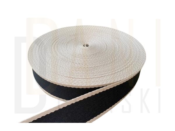 Alça Luxo Listra 3cm - Preto/Borda Marfim