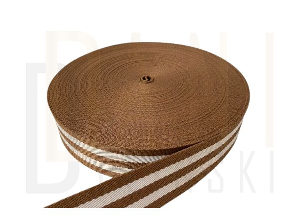 Alça Luxo Listras 3cm - Caramelo/Branco